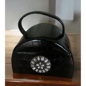 MOCK CROC FAUX LEATHER JEWELRY BOX TRAVEL CASE Flower Brooch‎ Accent